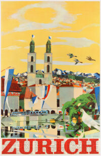 Originales Tourismusplakat Zürich Hunziker 1957