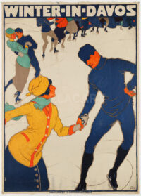 Original-Plakat Vintage Winter Burkhard Mangold Davos 1914
