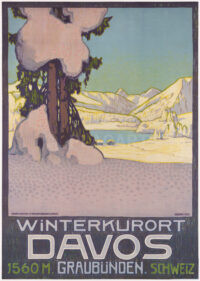 Originales Tourismus-Plakat Winterkurort Davos Koch 1910