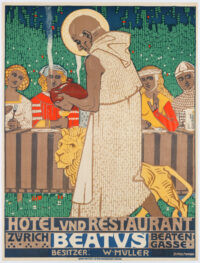 Originalplakat Burkhard Mangold Hotel Restaurant Beatus 1910