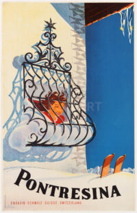 Originales Tourismus-Plakat Martin Peikert Winter Pontresina 1946