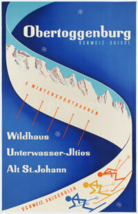 Original Swiss Travel Poster Obertoggenburg – Wildhaus | Unterwasser–Iltios | Alt St. Johann St. Gallen 1945
