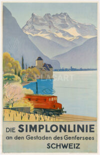 Schweizer Plakat Original SBB Cardinaux Simplonlinie an den Gestaden des Genfersees 1949