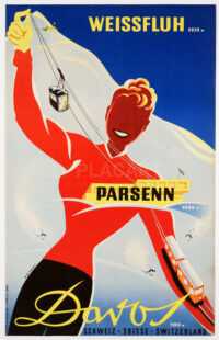 Swiss Original Vintage Poster Martin Peikert Ski Winter Davos Parsenn 1955