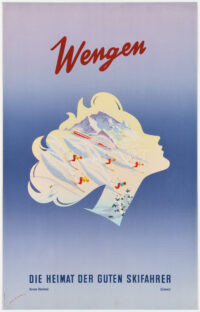 Original Tourismus-Plakat Peikert Wengen Ski 1952