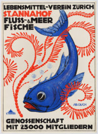 Originalplakat Lebensmittel-Verein St. Annahof Flussfische Meerfische Sebastian Oesch 1914