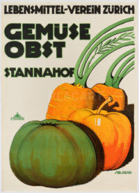 Original-Plakat Lebensmittel-Verein St. Annahof Obst Gemüse Sebastian Oesch 1914