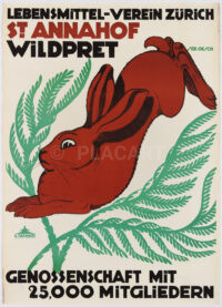Originales Schweizer Plakat Lebensmittel-Verein St. Annahof Wildpret Oesch 1914