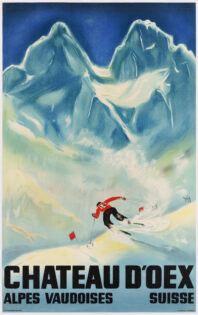 Schweizer Plakat Original Diggelmann Chateau d'Oex Winter Waadtland 1933