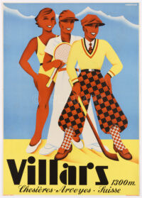 Tourismus-Plakat Original Schweiz Art Deco Villars Chesières Arveyes Waadt Handschin 1934