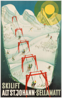 Schweizer Plakat Original Skilift Alt St. Johann Sellamatt Toggenburg 1945