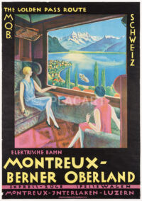 Schweizer Originalplakat Elektrische Bahn Montreux Berner Oberland The Golden Pass Route 1922