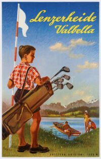 Originales Tourismusplakat Lenzerheide Valbella Golf Gygax 1951