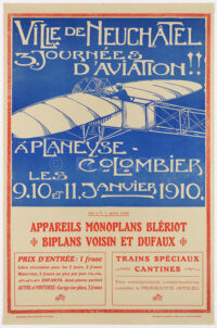 Originales Schweizer Plakat Aviatik Colombier Neuchâtel 1910